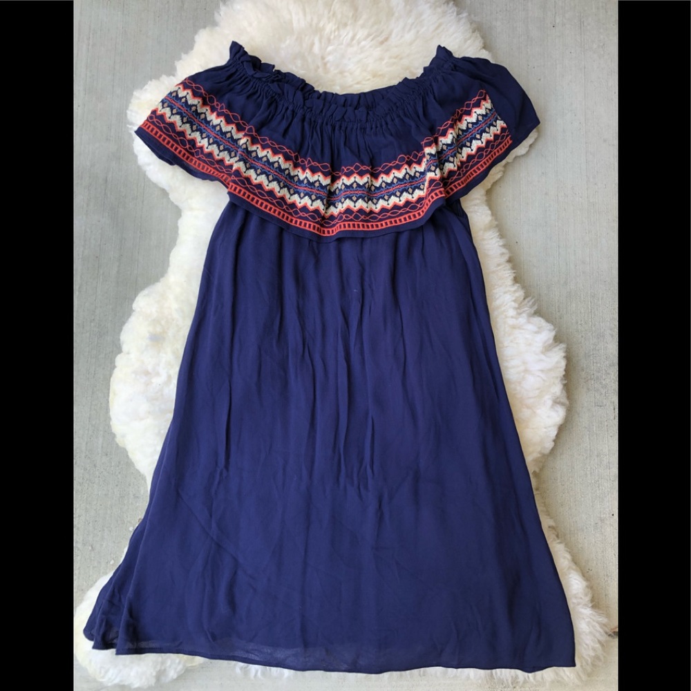 THML blue off the shoulder ruffled Bohemian Dress